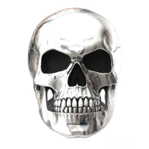 Totenkopf-Cocktailring Memento-Mori Vorderansicht mit realistischer Schädelstruktur hohlen Augenhöhlen detaillierter Zahnkarvierung und tiefem anatomischem Design