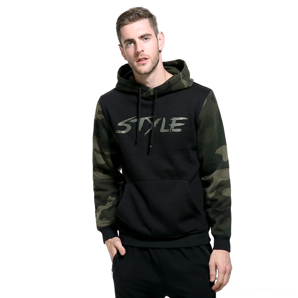 Militärisch inspirierte Camouflage-Farbvarianten Gothic-Kapuzenpullover für Herren alternative Mode-Farboptionen Übersicht