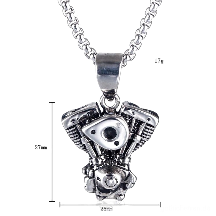 Motorrad-Motor-Anhänger mit Messspezifikationen und Gewicht, 27mm x 25mm Edelstahl-Anhänger gothic halskette massangabe