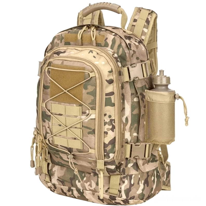 Multicam Adaptive Camouflage Tactical Rucksack mit Tan-Hardware-Akzenten und MOLLE-Webbing-Panel - taktisches Universaldesign expandierbar