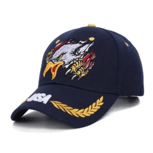 Navy blaue Gothic Militärmütze mit Adler und goldfarbener Weizenranken-Stickerei, Seitenansicht zeigt gestickte Details und verstellbaren Riemen