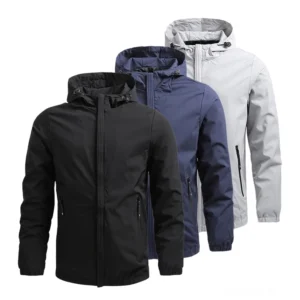 Gothic Kapuzenjacke Herren in Schwarz Blau Grau Slim-Fit Reißverschluss Frontansicht moderne Alternative Mode