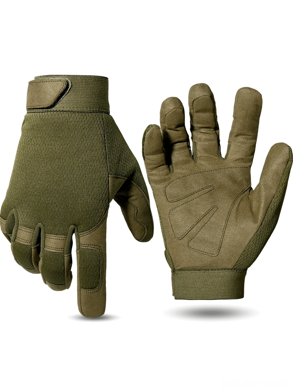 Olivgrüne Gothic Tactical Handschuhe mit verstellbarem Handgelenkverband und rutschfester Handflächen-Verstärkung