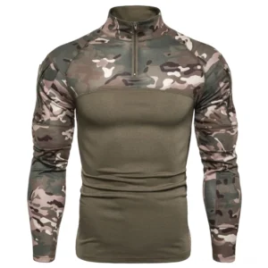 Olivgrüner Military Tactical Sweatshirt mit solid Frontpaneel und Digital Camouflage Ärmelmuster, frontal