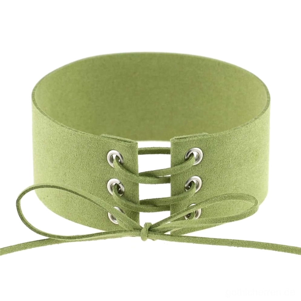 Olivgrün Velourssamt Halsband mit Metall-Ösen und Schnürung Details gothic alternative style