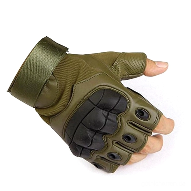 Olivgrüne fingerlose taktische Kampfhandschuhe mit belüfteter Hartknöchel-Rüstung und sicherem verstellbarem Klettverschluss für Airsoft, Paintball und taktische Operationen
