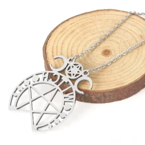 Pentagramm Hexen Gothic Edelstahl Halskette Abmessungen Spezifikationen Draufsicht Produktmessung 42mm x 35mm Kette