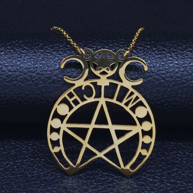 Pentagramm Hexen Halskette Gothic Luxus Goldton Finish Dunkle Ästhetik Dark Elegance Anhänger Schmuck