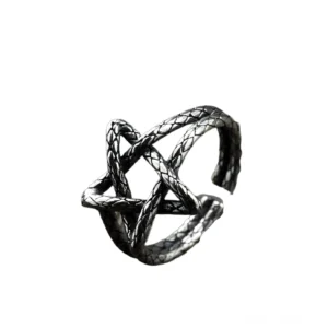 Fünfzackiger Stern Ring Seitenansicht hohles Design oxidiertes Sterlingsilber Gothic verstellbar
