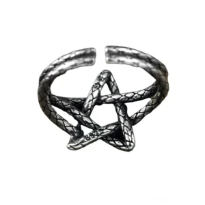 Pentagramm offener Ring Vorderansicht Sterlingsilber verstellbar Gothic Vintage-Band dunkle Silberfinish
