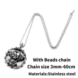 Perlenkette Totenschädel-Engine Gothic Biker Halskette 60cm Edelstahl vintage-silber 3mm Kette