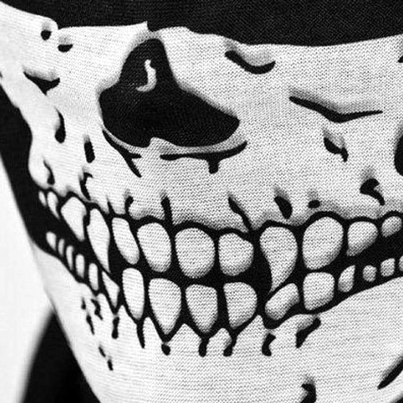 Perlweiß Totenkopf Gothic-Neck-Gaiter, hochkontrast-weißer Schädel auf schwarzer Basis für mutiges Statement mit ätherischer Dunkelheit
