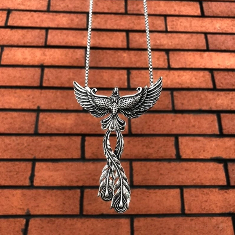 Phönix geflügelter Anhänger mit Ketten-Variante, antike Silberfinish 316L Chirurgenstahl Gothic Schmuck Halskette Präsentation