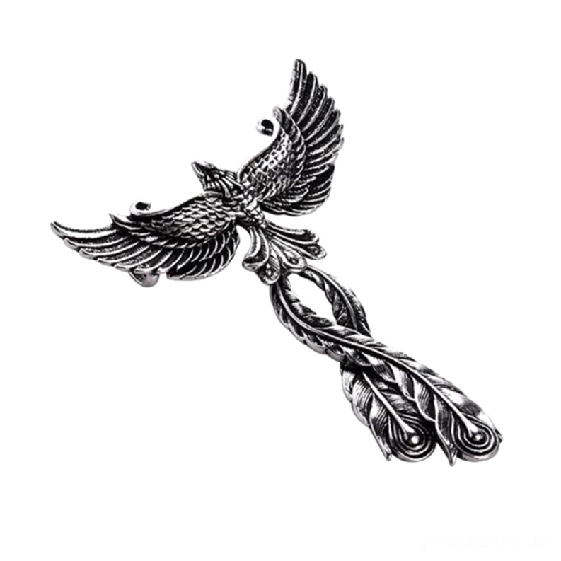Phönix Anhänger Halskette ohne Kette, offene Flügel mit detailed eingraviertem Federdetail, 316L Chirurgenstahl Gothic-Amulett