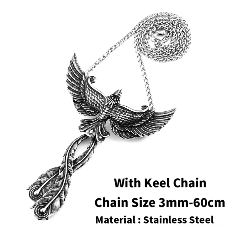 Phönix Anhänger mit Keel-Kette Halskette, geflügelter Anhänger Chirurgenstahl, Gothic Statement Halskette Studio-Aufnahme