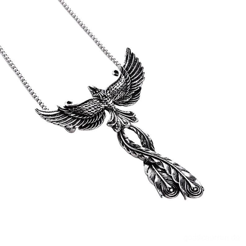 Phönix Halskette mit Keel-Kette, antike Silberfinish 316L Chirurgenstahl, robuste Gothic Alternative Schmuck Halskette