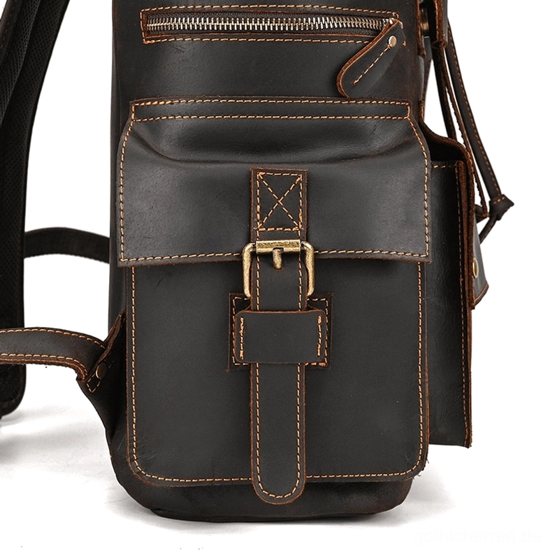 Premium Gothic Leder Rucksack Klappendesign mit mehreren Sicherungsverschlusspunkten - Sicherheit