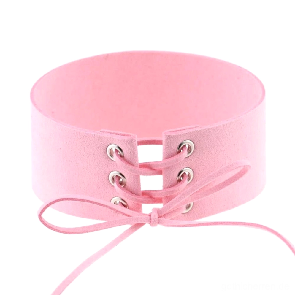 Rosa Velourssamt verstellbares gothic Halsband mit Schnürung Verschluss alternative fashion neckwear