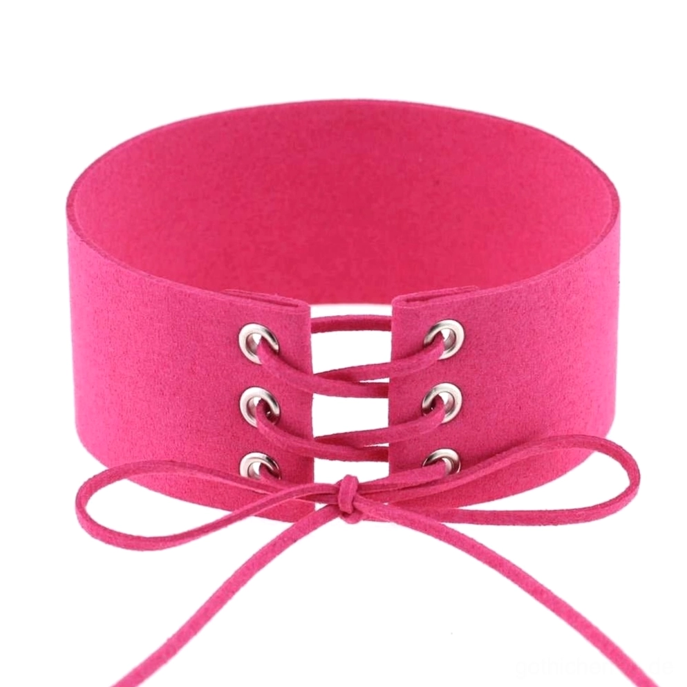 Rose Pink Velourssamt Halsband mit Metall-Ösen Schnürung Konstruktion romantic goth style