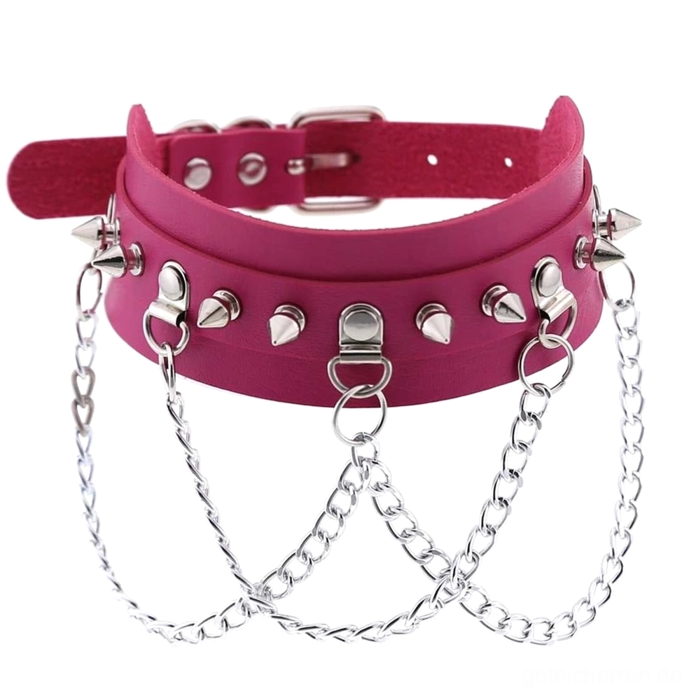 Rose veganer Leder Spike Choker mit romantischer Gothic-Ästhetik, Spike- und Ketten-Verzierungen für elegantes Styling