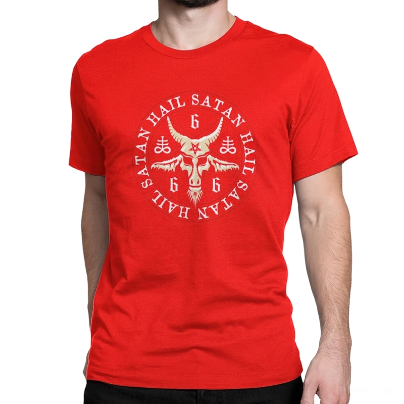 Rotes Gothic-Pentagramm-T-Shirt mit vollständiger okkulter Symbolik – intensives Statement-Piece für Alternative-Fashion