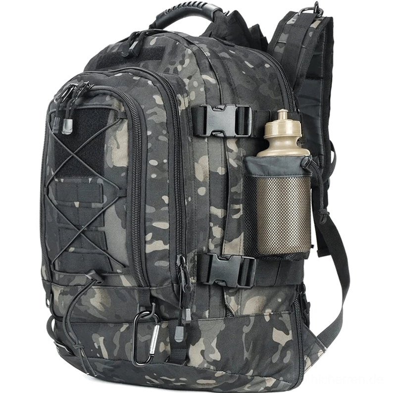 Schwarzes digitales Camouflage Gothic Tactical Rucksack mit Wasser-Flaschentasche und MOLLE-Befestigungspunkten - Camo-Muster Darkwear Pack cyberpunk