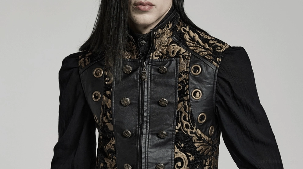 Schwarz-Gold-Damast-Brocade-Gothic-Weste mehrschichtige Styling-Optionen zeigt vielseitige Tragemöglichkeiten für verschiedene alternative gotische Anlässe
