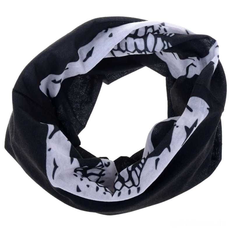Klassischer schwarzer Totenkopf Gothic-Neck-Gaiter Balaclava, zeitlose Dark-Ästhetik Gesichtsmaske mit meisterhaft bearbeiteter Schädel-Grafik