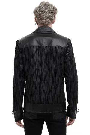 Rückansicht der schwarzen Gothic Punk Lederjacke mit reinforciertem Leder-Yoke Panel und Metallmanschetten-Hardware