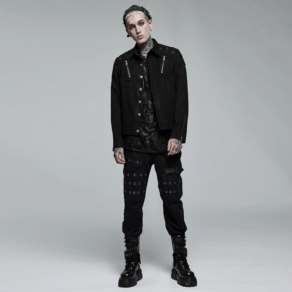 Schwarze Gothic-Denim-Jacke Rückansicht Detail zeigt taillierter Schnitt und Panel-Nähkonstruktion