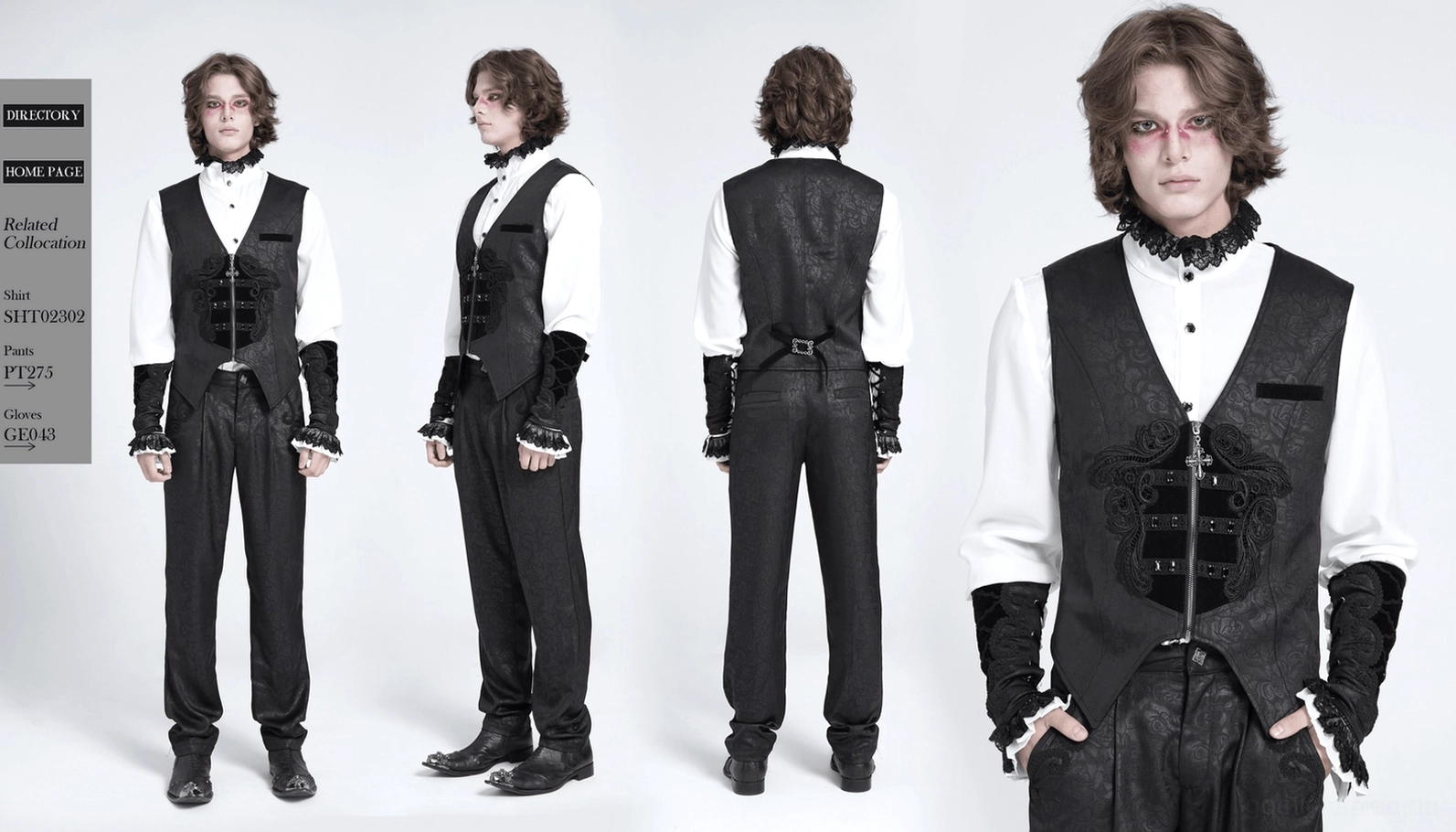 Schwarze gothic Anzugweste komplette ensemble silhouette farbtreue gesamtkomplett-ansicht gotische herren-weste studie hintergrund