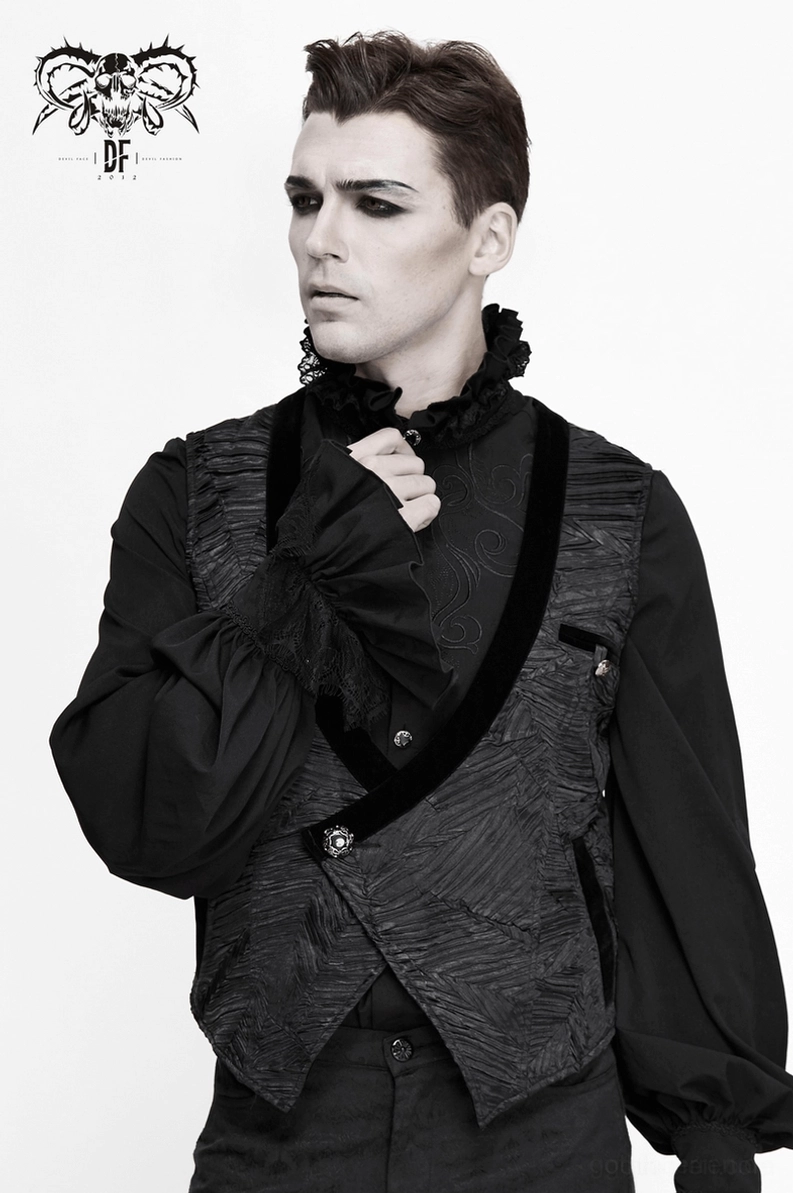 Schwarze Gothic-Anzugweste mit Layering-Guide für Alternative-Herrenmode-Kombination und Koordination