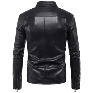 Schwarze Gothic Biker Lederjacke Rückansicht – Tailierte Rückennaht, verstellbare Ärmelabschlüsse mit Reißverschluss und Schulter-Details