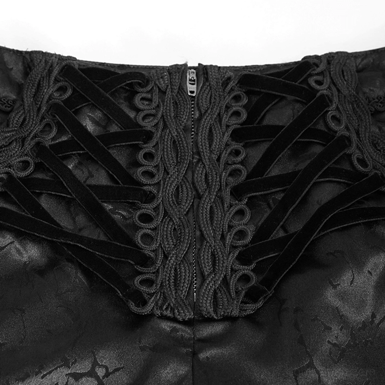 Schwarze Gothic-Cargohose Flachaufnahme – vollständige Silhouette mit hochgeschnittener Taille, Schnürdetail und geraden Beinen