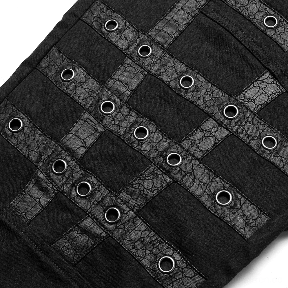 Alternative Ansicht schwarze Gothic Cargohose mit Riemenkonstruktion und verstärkten Grommet-Niet Details im Industrial Style