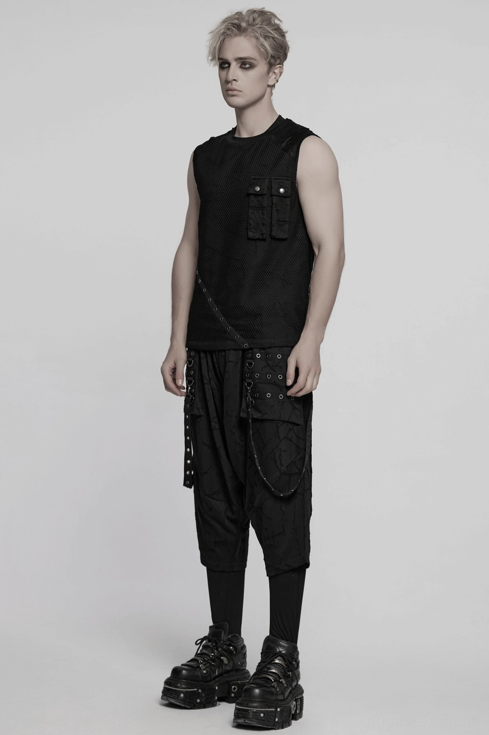 Schwarze Gothic Haremshose elastischer Taillenbund mit verstellbarem Drawstring-System zur individuellen Passform-Anpassung