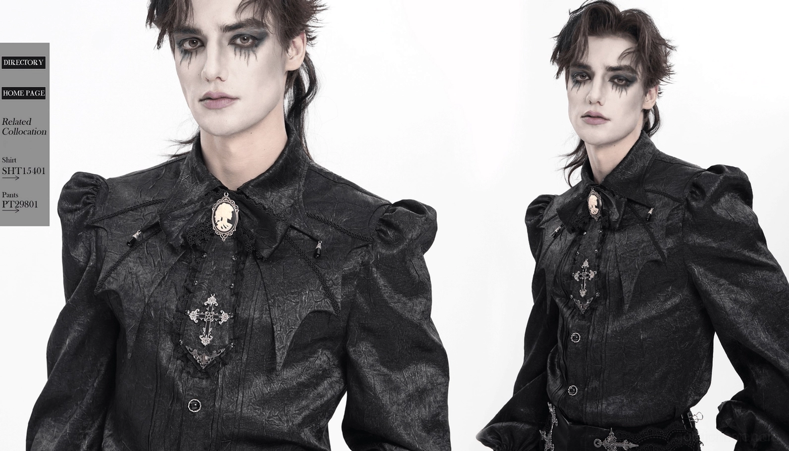 Schwarze gothic jabot krawatte alternative ansicht mit textur der spitze, kamee-details und gesamter halsstück-konstruktion