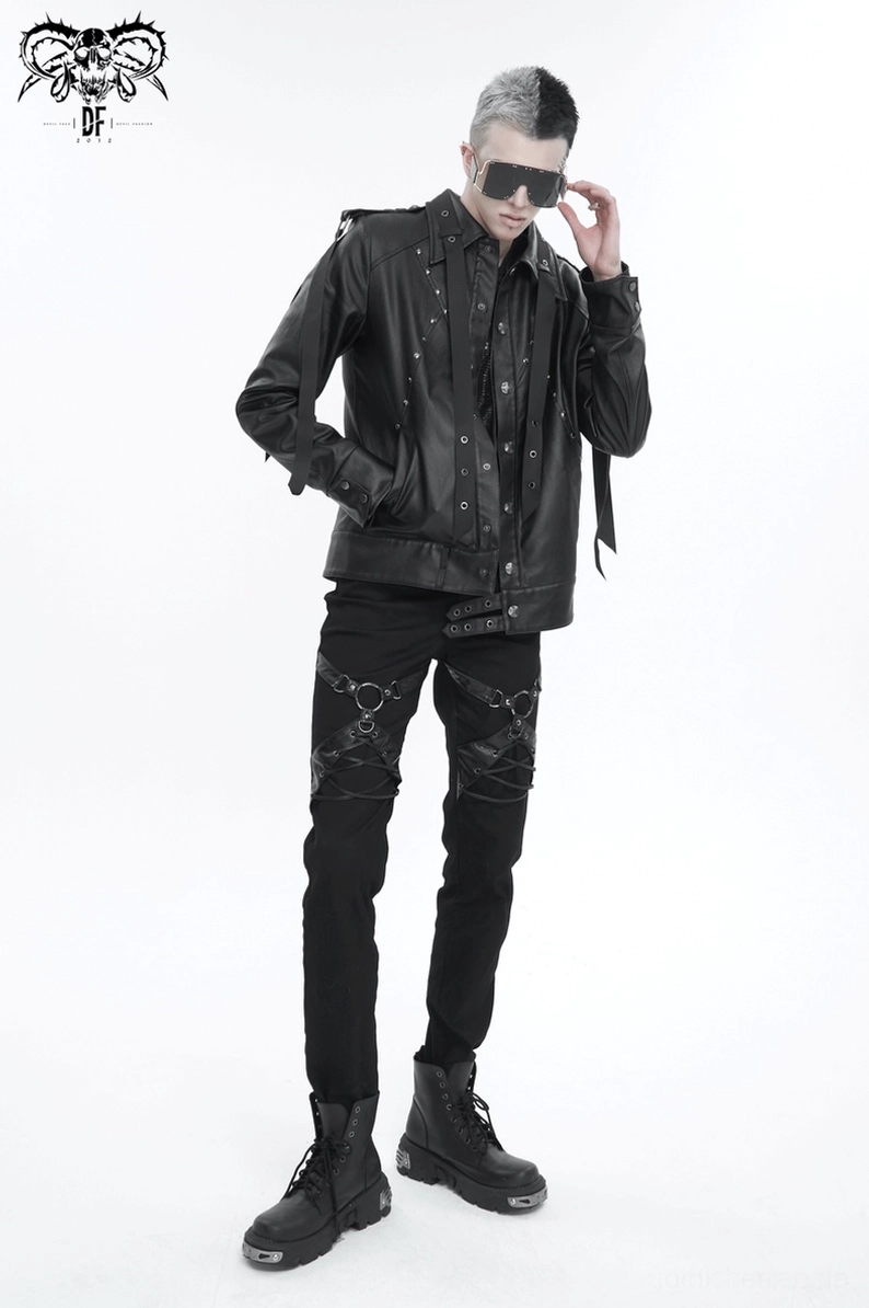 Schwarze Gothic-Jacke Saum-Schnallen-System Ledergurt-Komponente verstellbare Länge Metallbeschlag Verschluss