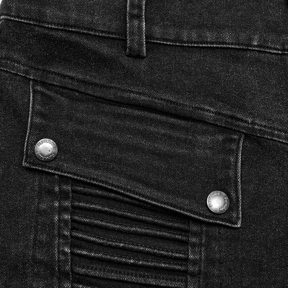 Schwarzes denim stoff textur detailaufnahme nahaufnahme - gerippte gestickte paneele metalldruckknöpfe gewaschene fabric-oberflächendetails und haltbarkeitskonstruktion