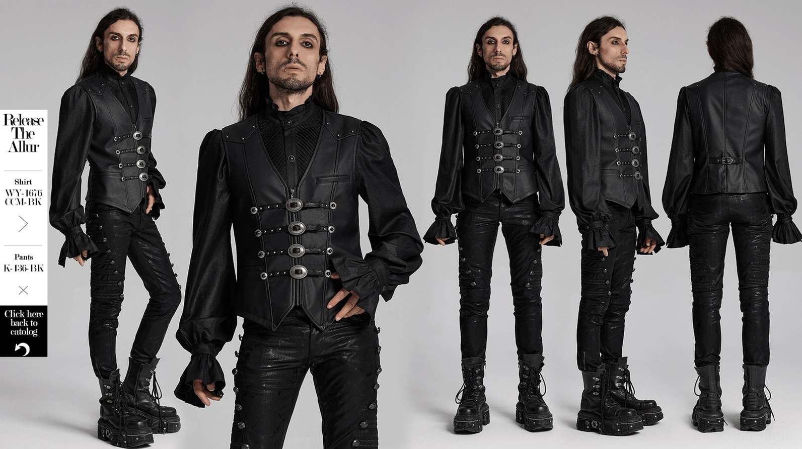 Schwarze Gothic Kunstleder-Anzugweste mit seitlichen Nähten und verstellbarem Schnallensystem für individuelle Passform