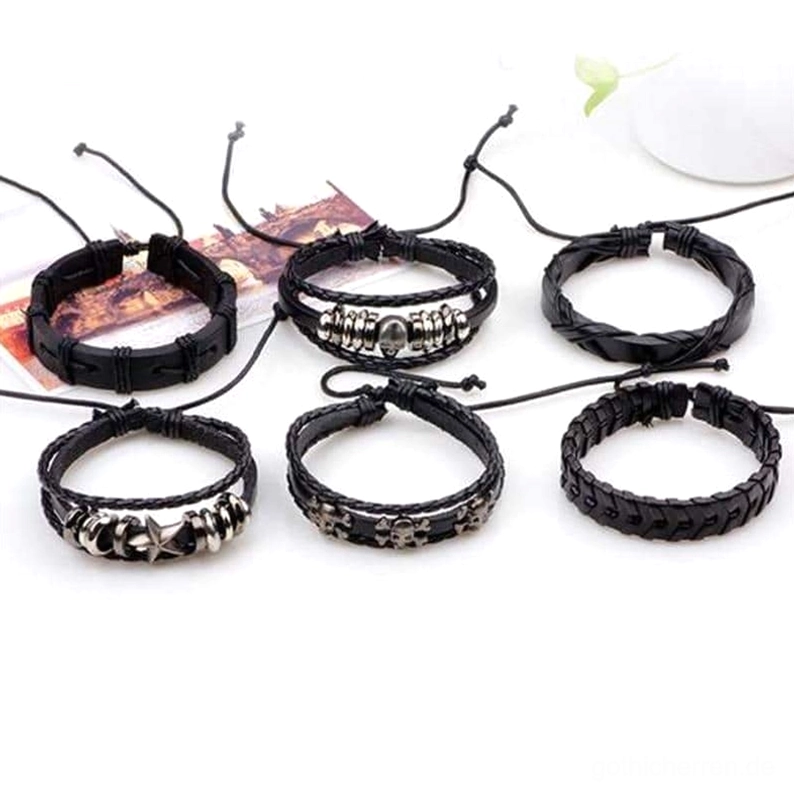 Einzelne schwarze gothic lederarmbänder mit verstellbarem drawstring und metal hardware auslage