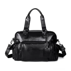 Gothic Ledertasche Herren Direktvorderansicht mit silberfarbenen Beschlägen und Vordertasche Direktansicht