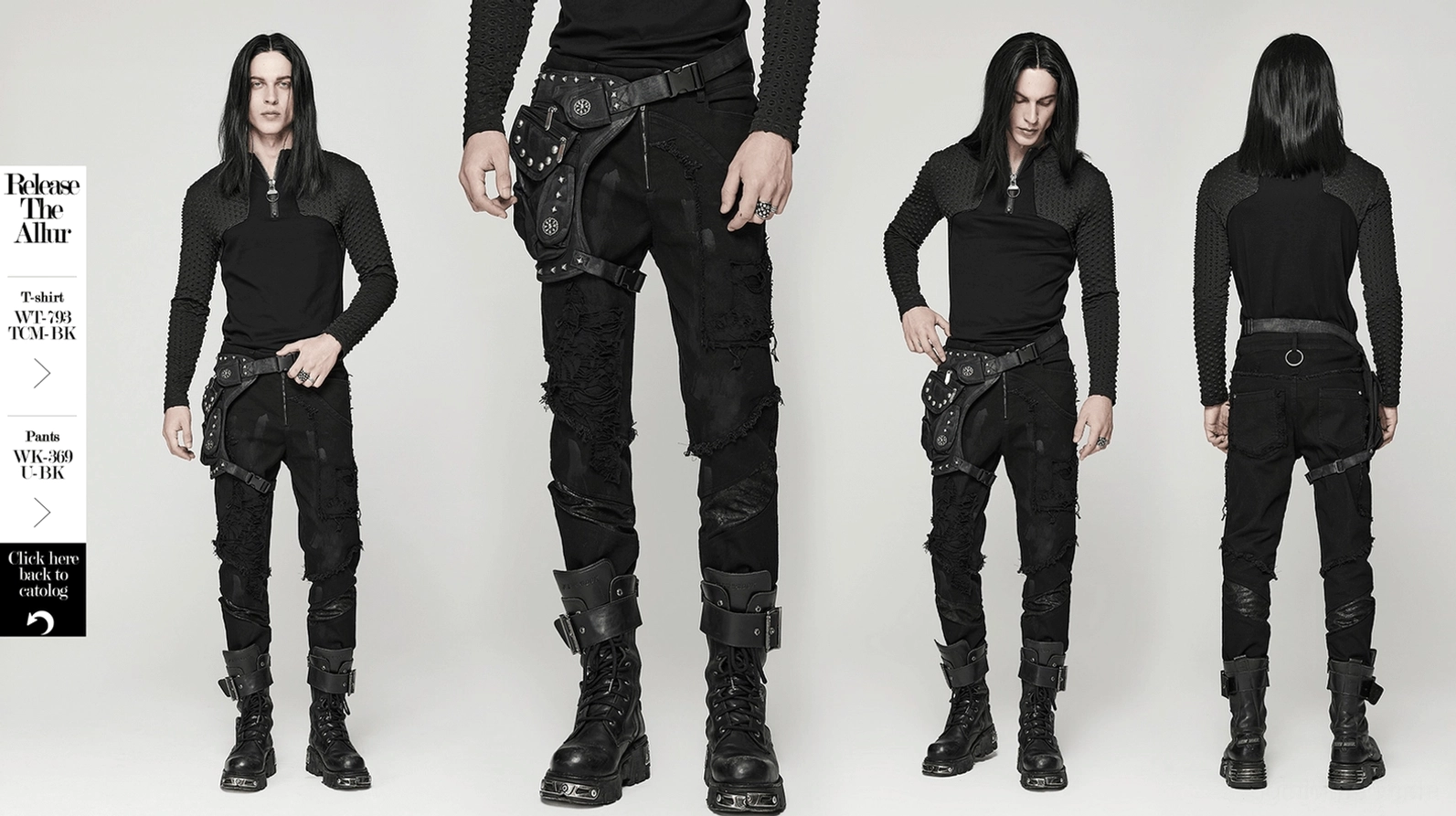 Schwarze Gothic Punk Gürteltasche Lifestyle-Aufnahme zeigt Band-Fotografie-Stil-Ästhetik mit Alternative-Fashion-Kontext und Underground-Vibe