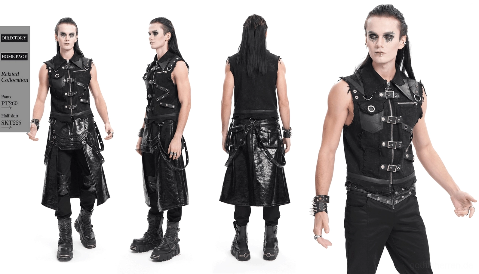 Schwarze Gothic Reißverschluss Weste Komplette Produktansicht Alternative Fashion Streetwear Herrenstil