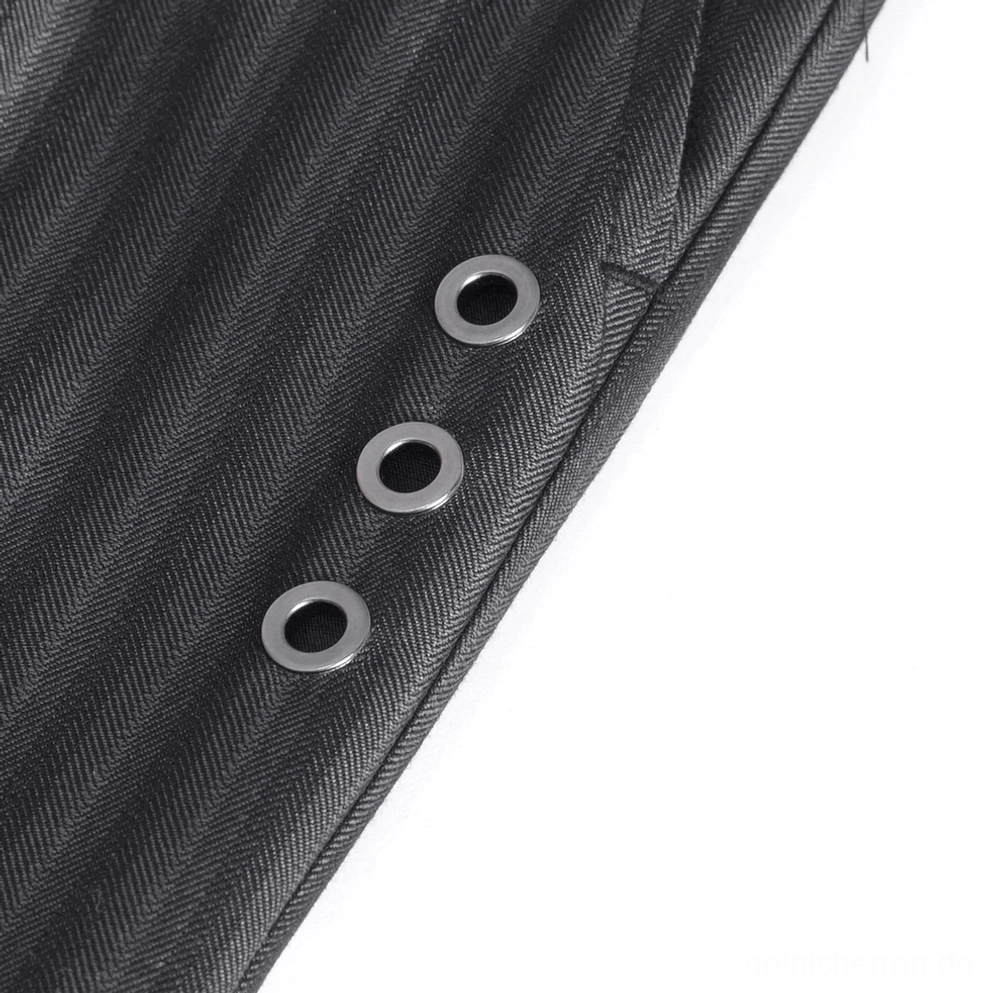 Detailansicht Seitennaht Metallknöpfe schwarze Pinstripe Nadelstreifen Gothic Alternative Röhrenhose