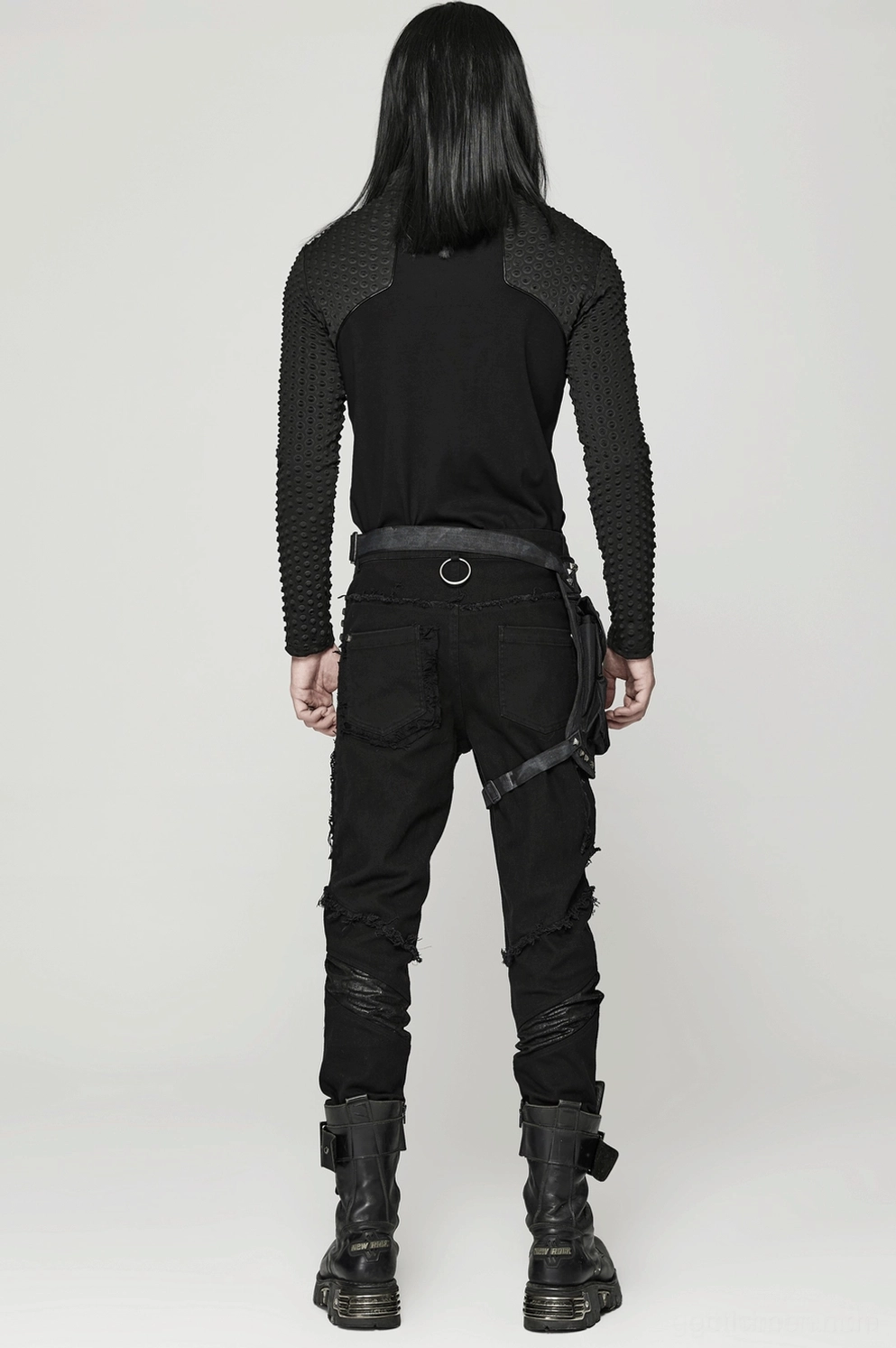 Schwarze Gothic Schenkel-Tasche Styling-Anleitung zum Tragen mit verstellbaren Riemen an Hüfte und Oberschenkel-Positionen