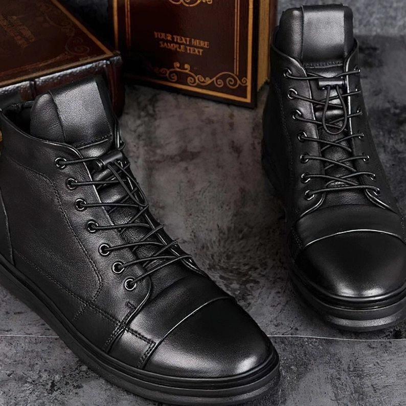 Schwarze Gothic Stiefel Herren alternative Farbrepräsentation Oberflächenfinish Perspektive
