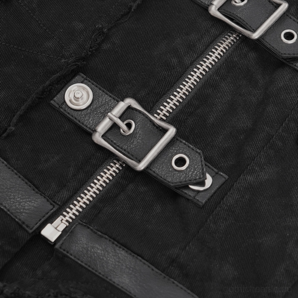 Schwarze Gothic Weste mit ausgefransten Kanten und zerstörtem Trim Alternative Fashion Detail Subkultur