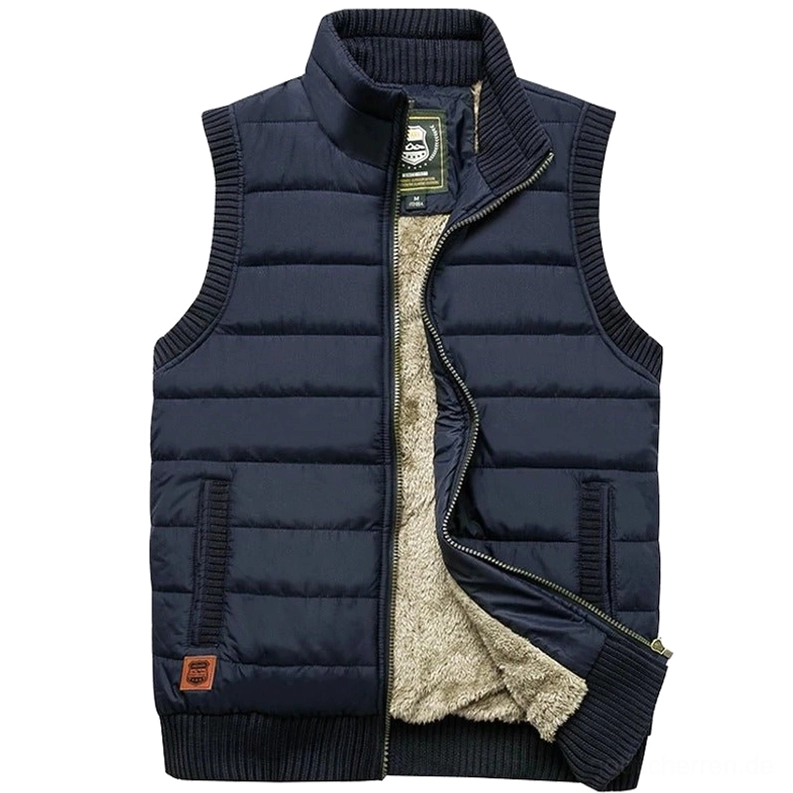Dunkelrote Navy Reißverschluss-Quilt Gothic Weste mit Seitentaschen und Fleece-Innenseite, Vorderdetail-Ansicht, hochwertige Verarbeitung