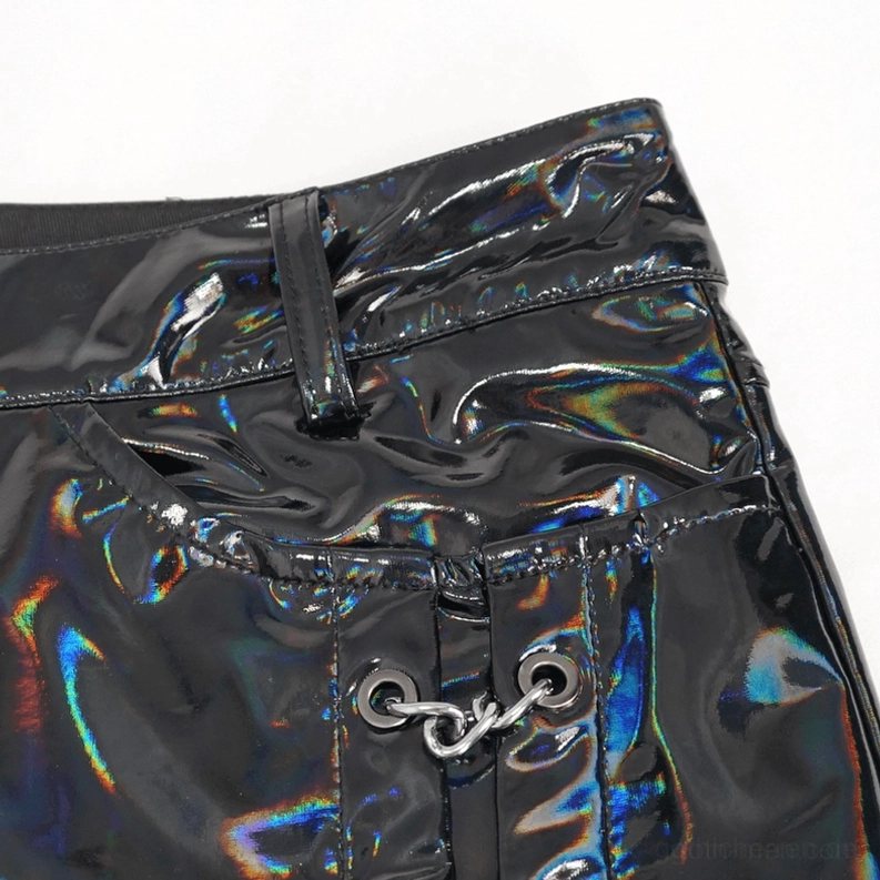Schwarze Patent-Lederhose Gothic-Ketten Punk-Trousers zusätzliche Detailaufnahme – Verarbeitungsqualität und Konstruktions-Features